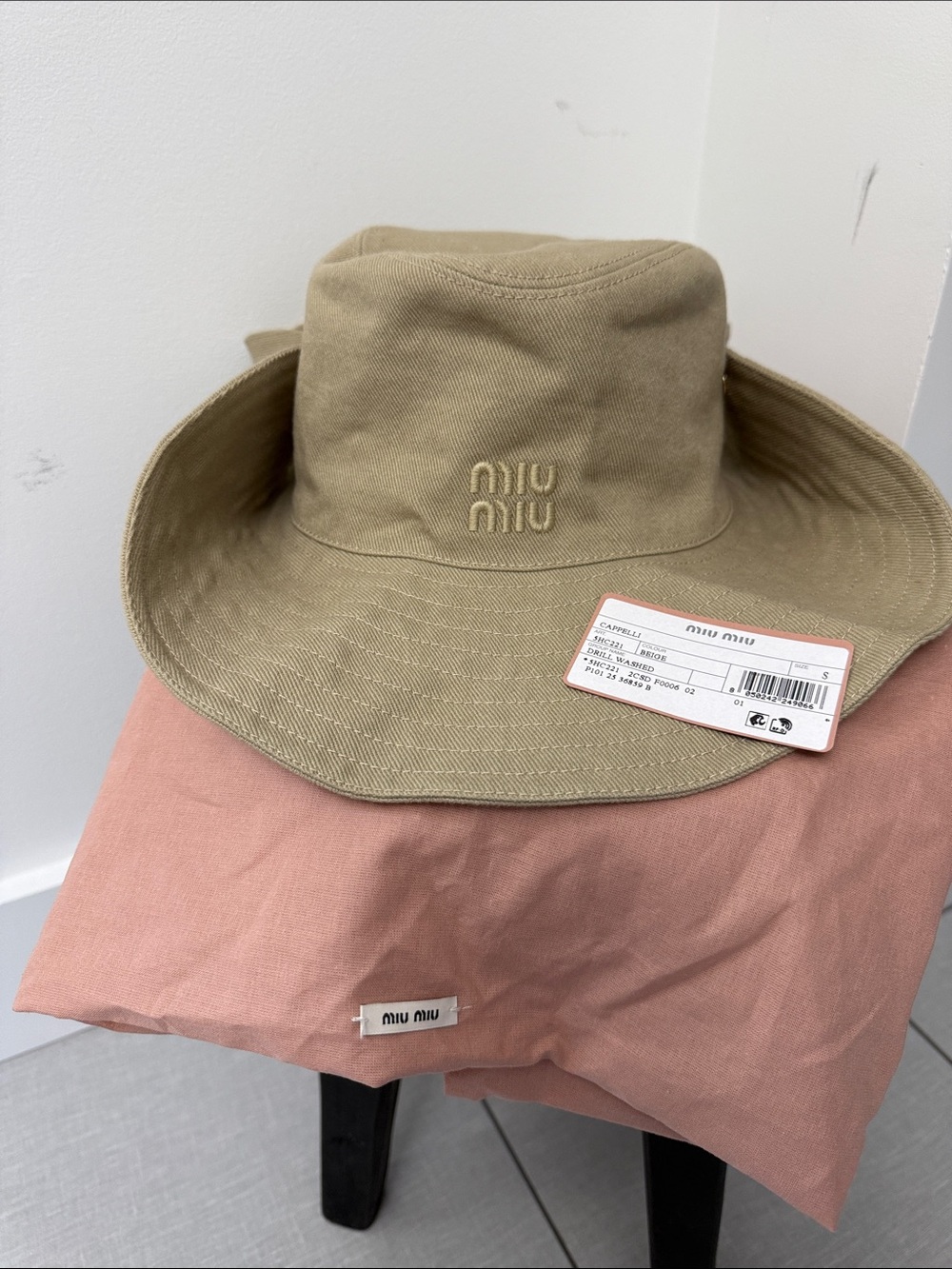 Miu Miu Khaki Cotton Gabardine cowboy hat with Logo Embroidery